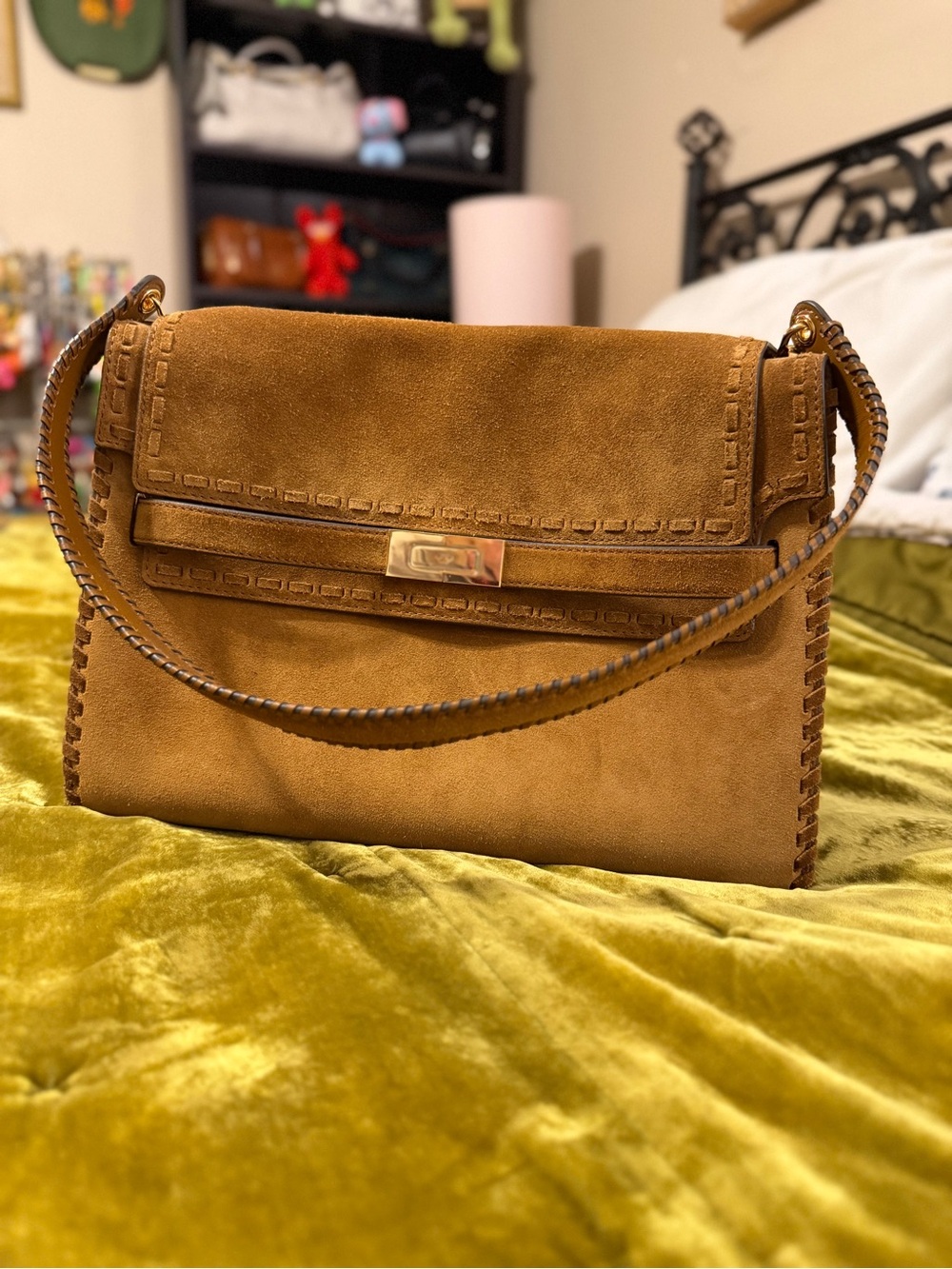 Tory Burch Suede Radziwill Shoulder Bag with Whipstitch